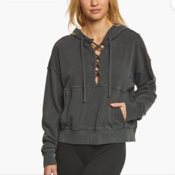 Free People Movement Believe It Gray Lace-Up Hoodie Size XS - Picture 1 of 8